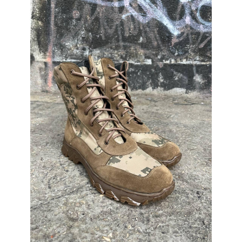 Берці тактичні чоловічі Light Boots 43 (28.5 см) Весна/Літо шкіра та кордура черевики легкі (Койот-Піксель)