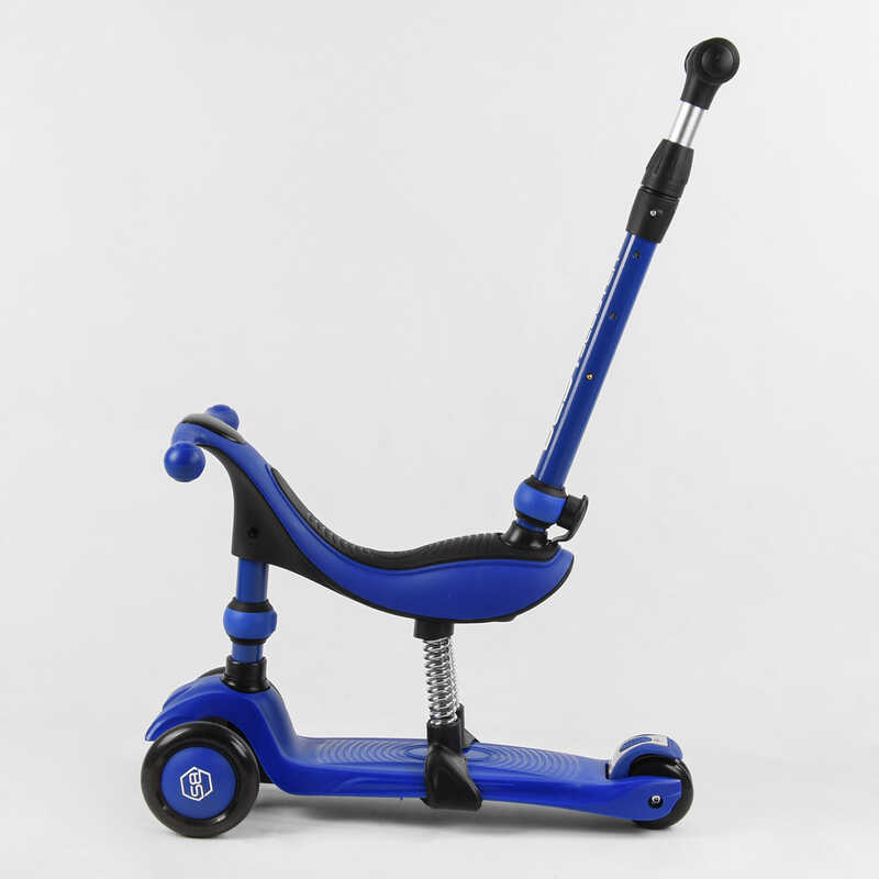 Дитячий самокат-біговів триколісний PU зі світлом, сидінням та амортизаторами 3в1 Best Scooter BS-27018 з батьківською ручкою Синій