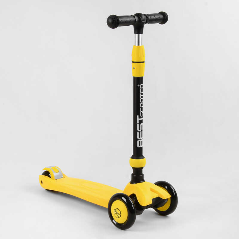 Дитячий самокат-біговів триколісний PU зі світлом, сидінням та амортизаторами 3в1 Best Scooter BS-38804 з батьківською ручкою Жовтий