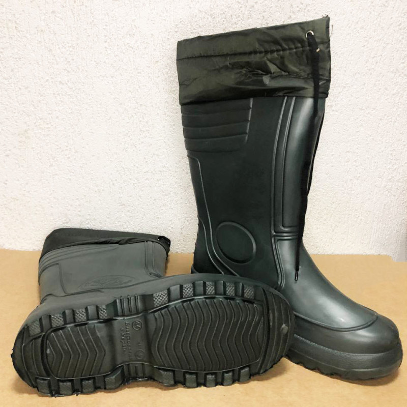 Чоботи гумові високі утеплені з підв'язкою зверху розмір 45/46 чоловічі Зелений