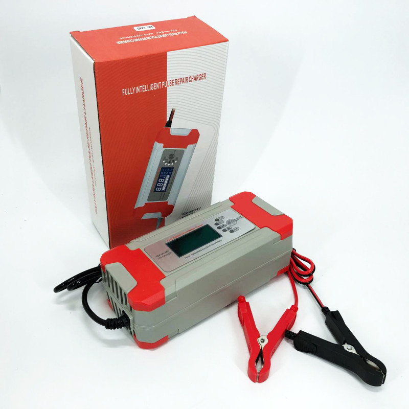 Зарядний пристрій для акумулятора 12V 8A / 24V 4A інтелектуальна зарядка з дисплеєм Сірий (S12489)