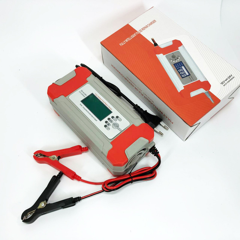 Зарядний пристрій для акумулятора 12V 8A / 24V 4A інтелектуальна зарядка з дисплеєм Сірий (S12489)