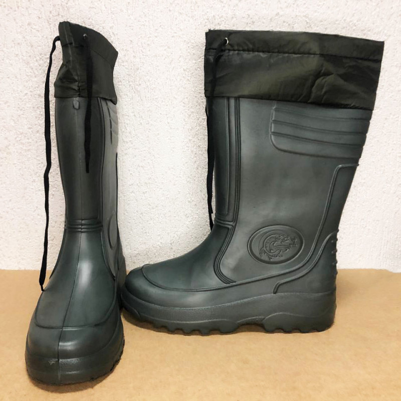 Чоботи гумові високі утеплені з підв'язкою зверху розмір 45/46 чоловічі Зелений