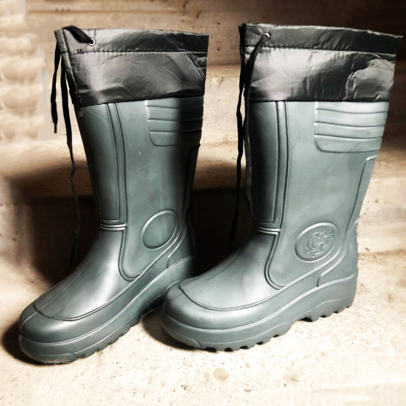 Чоботи гумові високі утеплені з підв'язкою зверху розмір 45/46 чоловічі Зелений