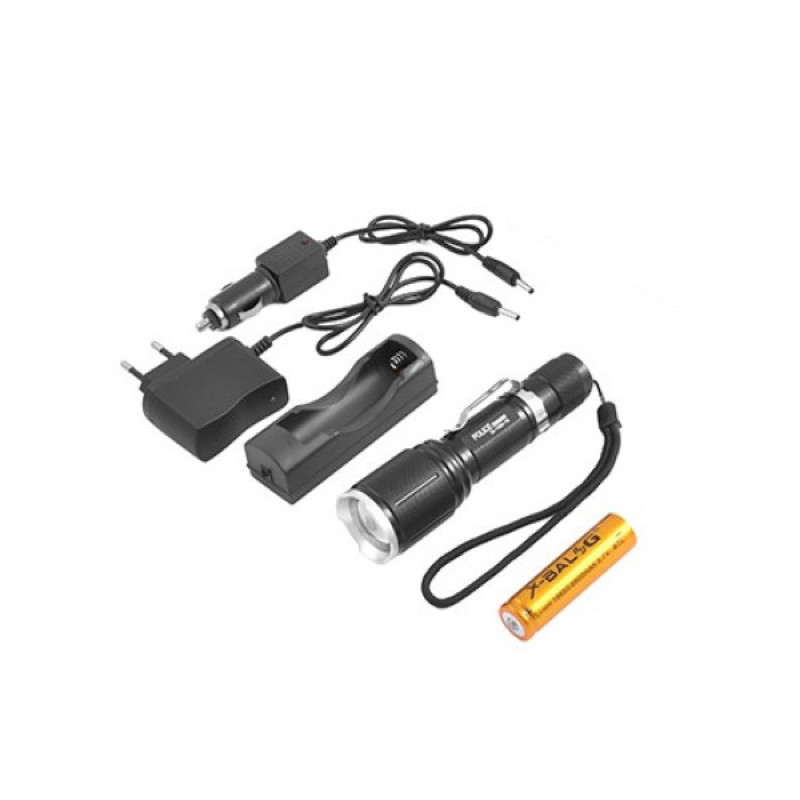 Ручний ліхтар компактний туристичний з 5 режимами роботи zoom microUSB акумуляторний 18650 метал Bailong BL-1860-T6 Чорний