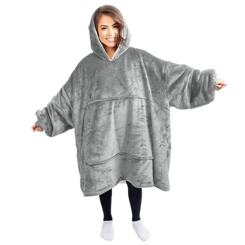 Толстовка плед з капюшоном і рукавами двосторонняя Huggle Hoodie оверсайз фліс Grey