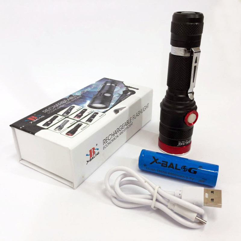 Світлодіодний ліхтарик ручний з акумулятором 18650 та фокусуванням променя 1000 люмен Bailong BL-736-T6 Black/Red