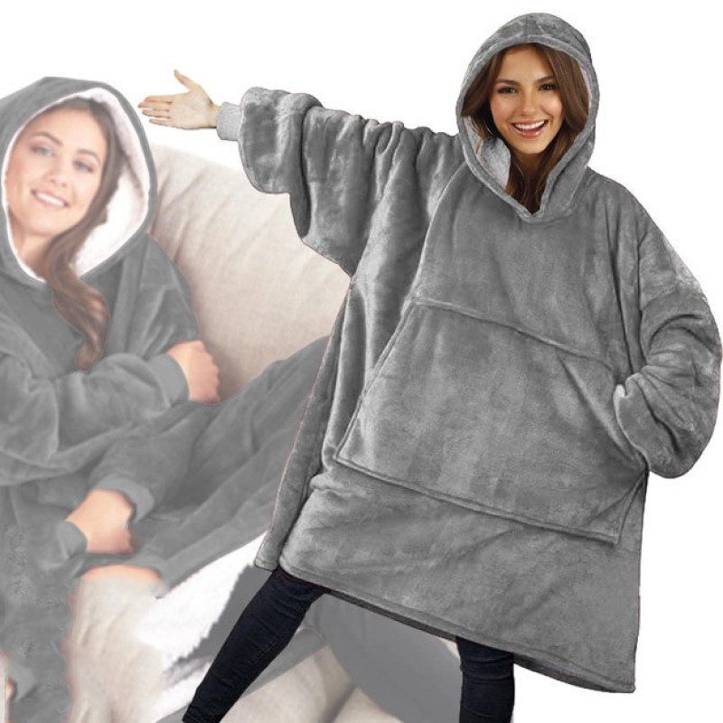 Толстовка плед з капюшоном і рукавами двосторонняя Huggle Hoodie оверсайз фліс Grey