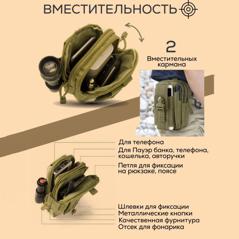 Сумка тактична - органайзер для телефону та гаджетів на пояс Кордура 1000D з водовідштовхувальним просоченням та системою MOLLE Койот