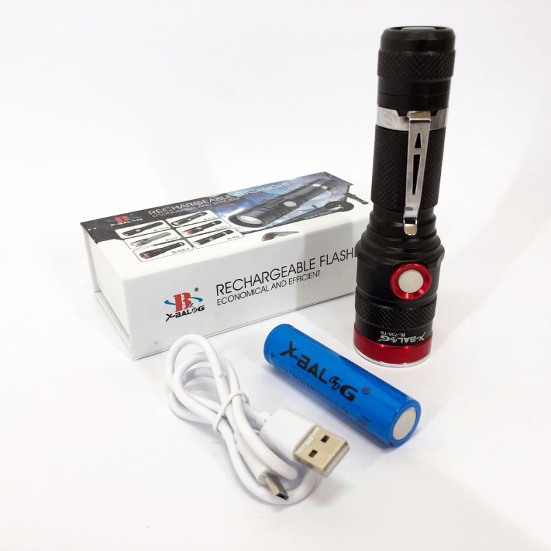 Світлодіодний ліхтарик ручний з акумулятором 18650 та фокусуванням променя 1000 люмен Bailong BL-736-T6 Black/Red