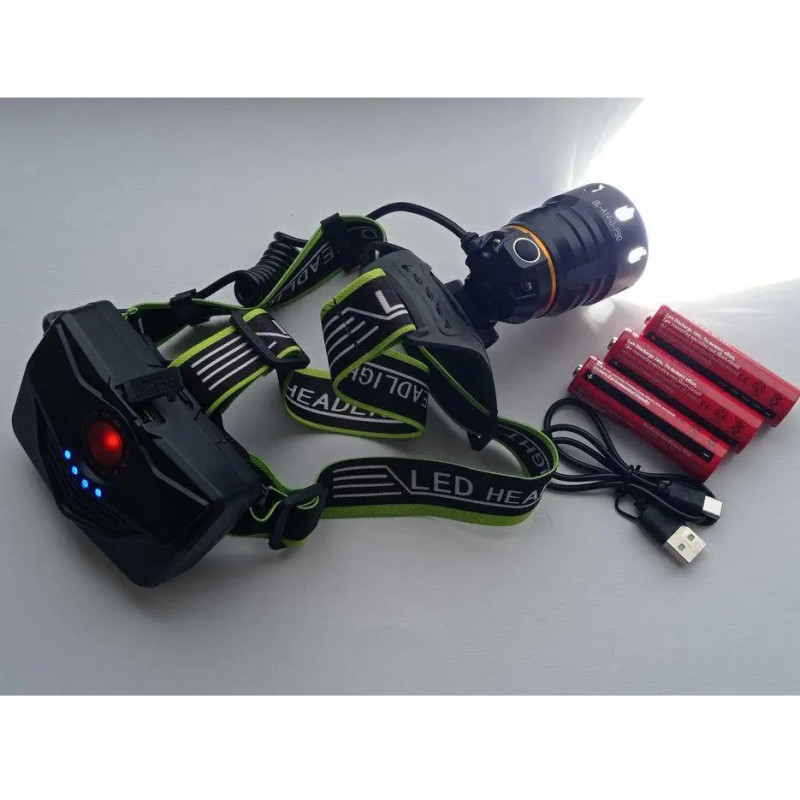 Налобний LED ліхтар потужний акумуляторний з зумом 3 режимами Police BL-A14-3-P90 microUSB 3х18650 Чорний