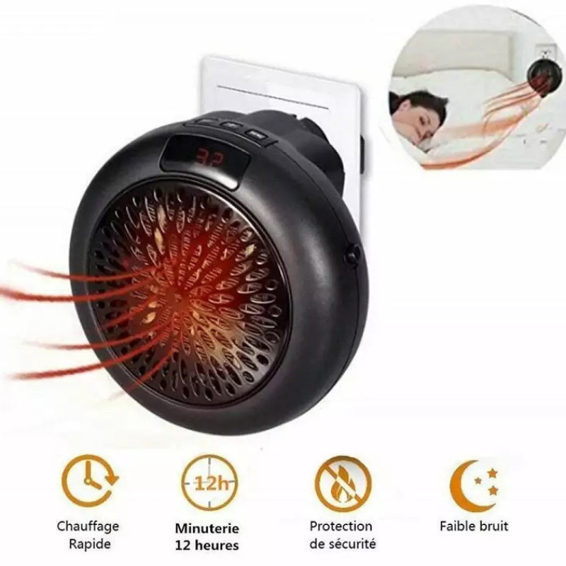 Тепловентилятор для дому обігрівач дуйчик таймер до 12 годин 900Вт Wonder Heater Black