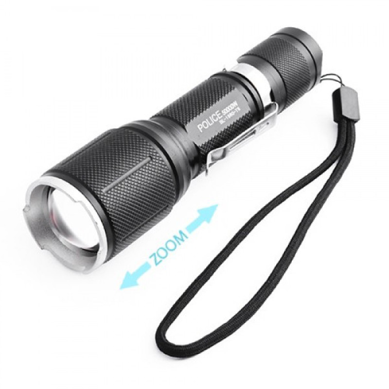 Ручний ліхтар компактний туристичний з 5 режимами роботи zoom microUSB акумуляторний 18650 метал Bailong BL-1860-T6 Чорний