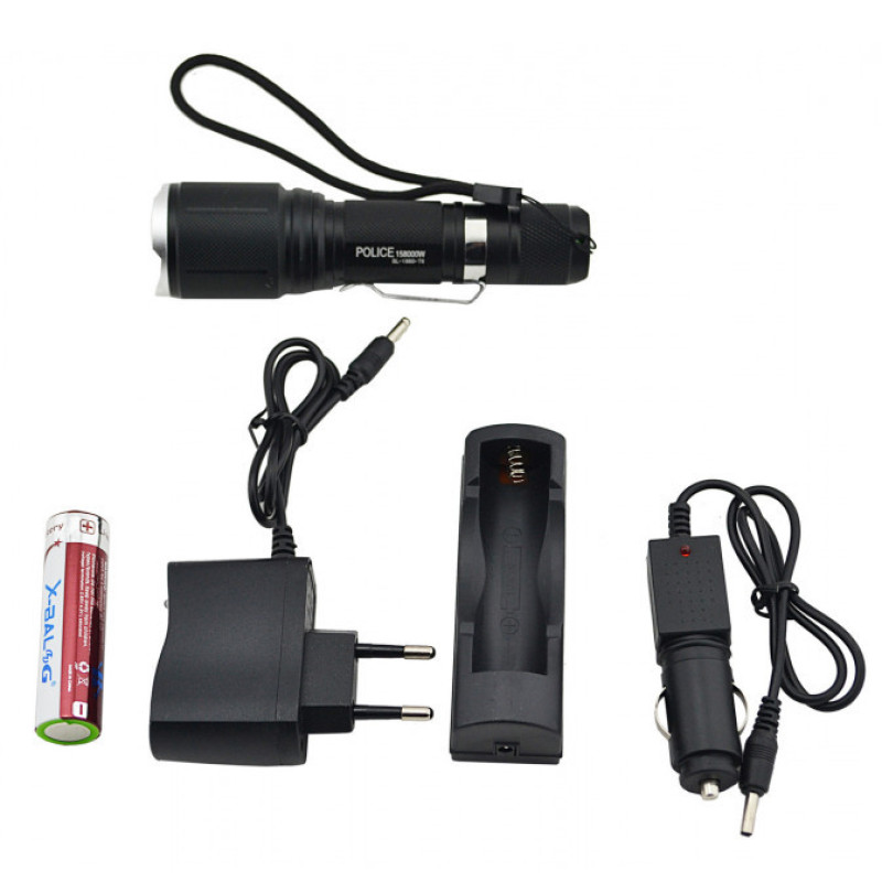 Ручний ліхтар компактний туристичний з 5 режимами роботи zoom microUSB акумуляторний 18650 метал Bailong BL-1860-T6 Чорний