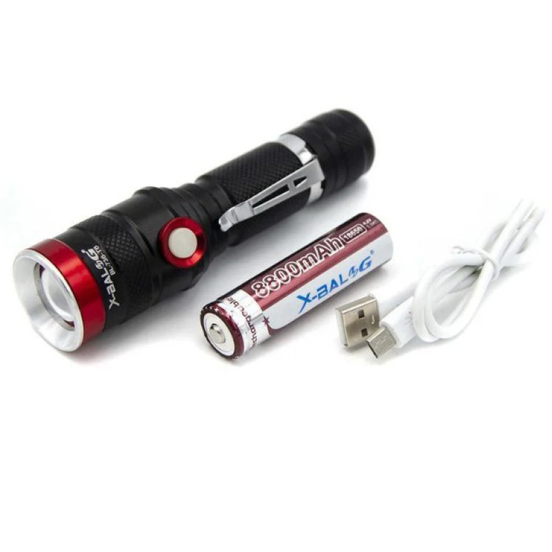 Світлодіодний ліхтарик ручний з акумулятором 18650 та фокусуванням променя 1000 люмен Bailong BL-736-T6 Black/Red