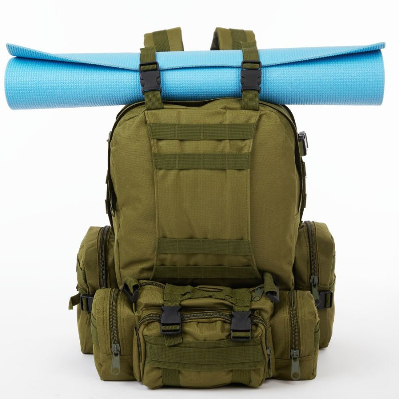 Рюкзак тактичний з 3-ма підсумками Light Tactic великий баул для походу та подорожей Оксфорд 600D система Molle 55л 40x25x55см Хакі