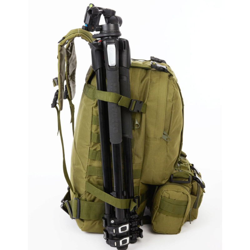 Рюкзак тактичний з 3-ма підсумками Light Tactic великий баул для походу та подорожей Оксфорд 600D система Molle 55л 40x25x55см Хакі