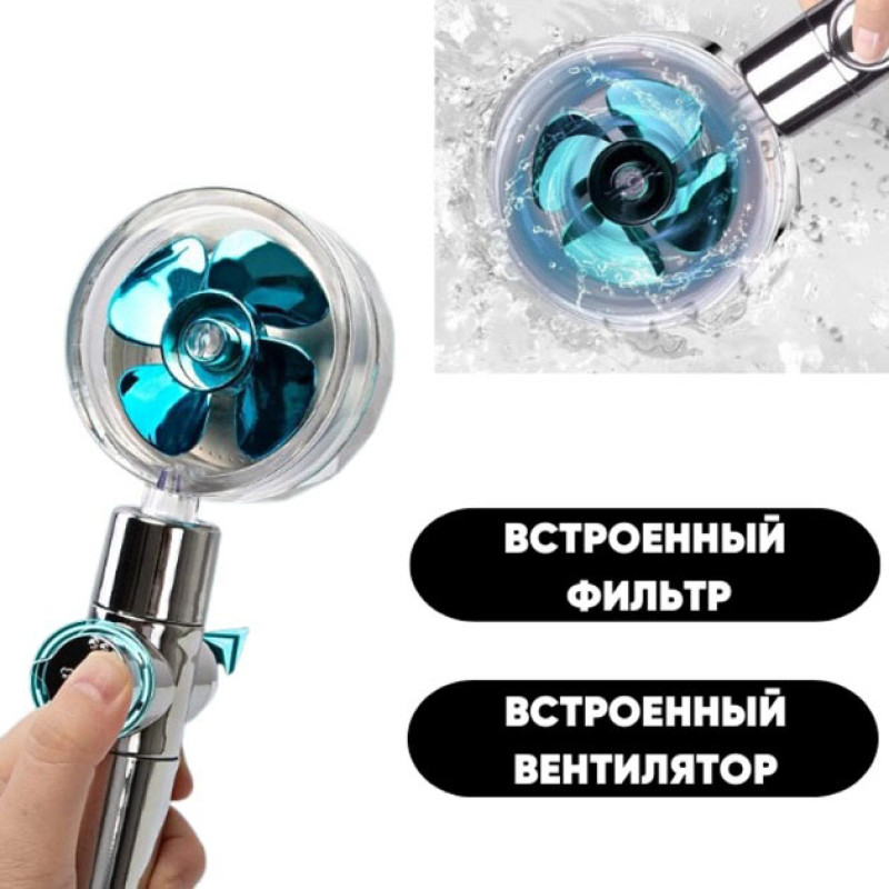 Турболійка душова високого тиску водозберігаюча з унікальним малюнком води ABS 25х9,5х3 см Blue