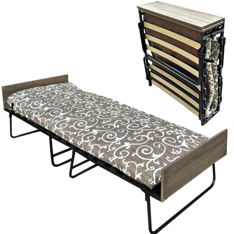 Розкладачка-ліжко з двома бильцями та матрацом 5см на ортопедичних ламелях 197x80x33см Белла Сірий