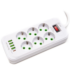 Удлинитель сетевой фильтр на 6 розеток + 4 USB + 1 Type-C  Хаб 3м Power Filtr M-1225 White