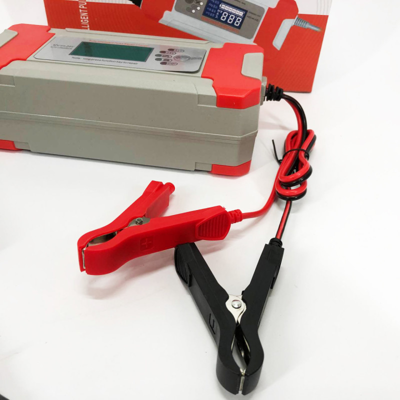 Зарядний пристрій для акумулятора 12V 8A / 24V 4A інтелектуальна зарядка з дисплеєм Сірий (S12489)