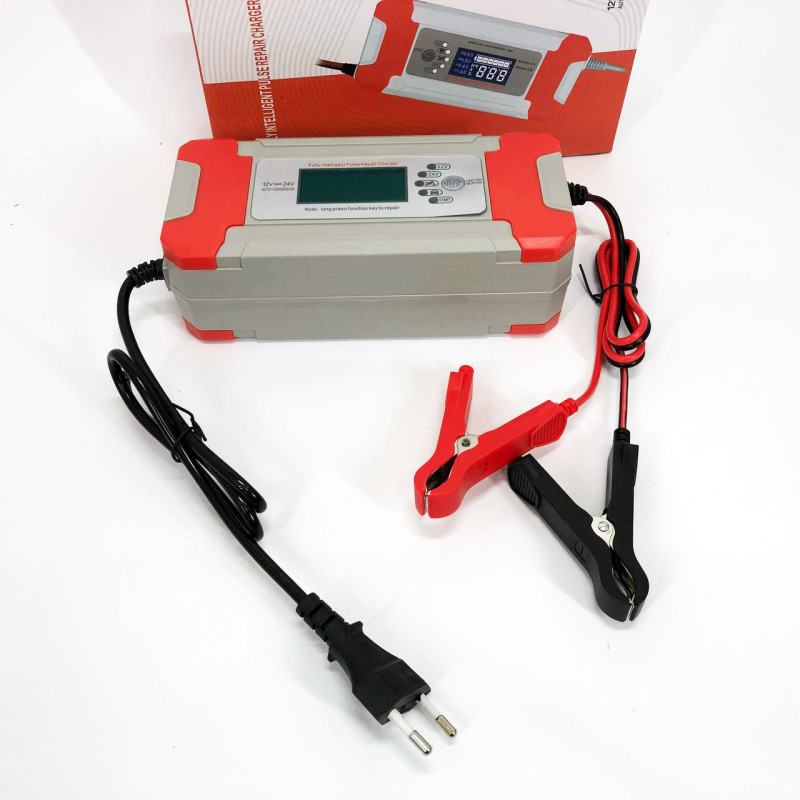 Зарядний пристрій для акумулятора 12V 8A / 24V 4A інтелектуальна зарядка з дисплеєм Сірий (S12489)