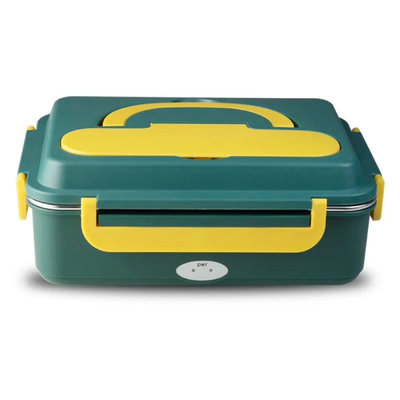 Електричний термо ланч-бокс з підігрівом та знімною чашею, вилкою та ложкою з автомобільним адаптером 12В YS-301 Light Green
