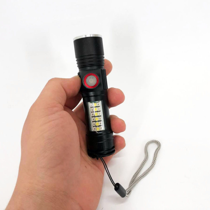 Світлодіодний ліхтар кишеньковий з боковим блоком LED та акумулятором 5 режимів роботи SY-1903C-P50+SMD+RGB Alarm Black
