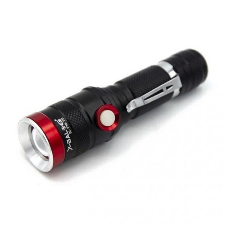 Світлодіодний ліхтарик ручний з акумулятором 18650 та фокусуванням променя 1000 люмен Bailong BL-736-T6 Black/Red