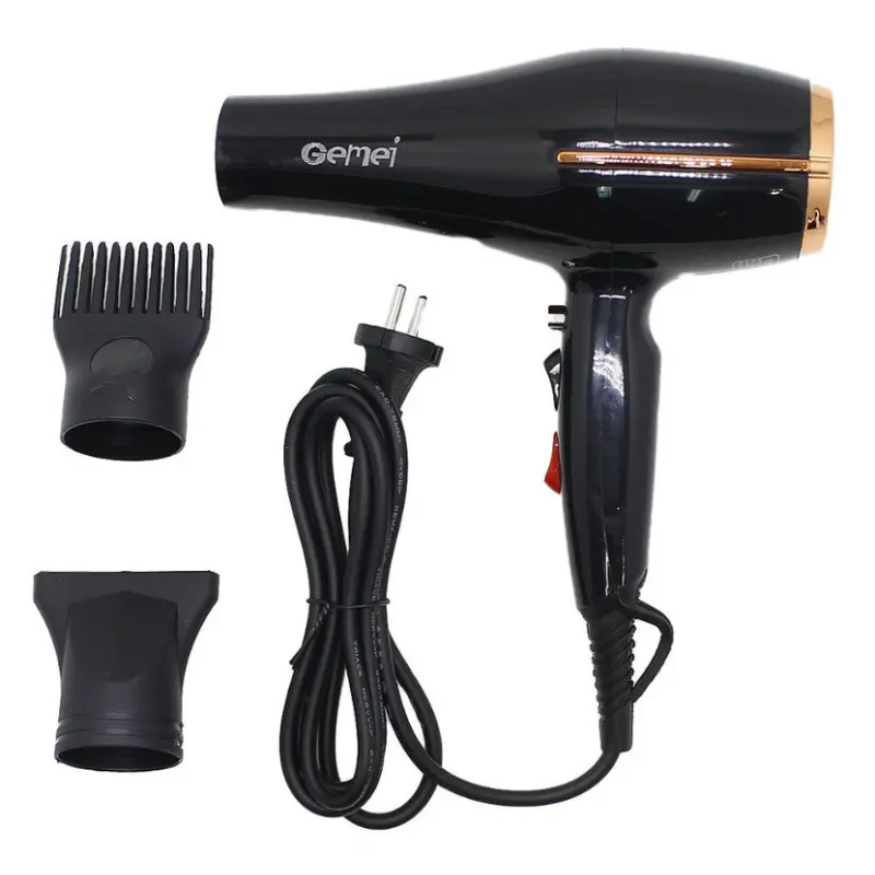 Професійний фен для волосся Gemei з насадками та подачею холодного повітря 3 режими Gemei GM-1780 3000Вт Black