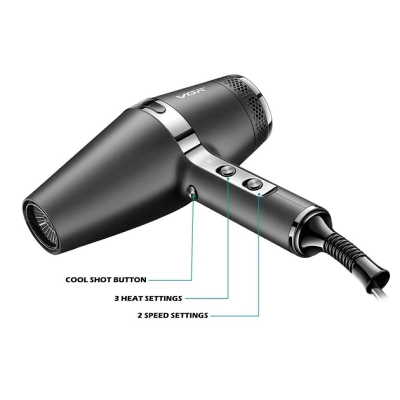 Професійний фен для волосся з 3 насадками, Turbo режимом та іонізацією VGR V-451 2200Вт Black