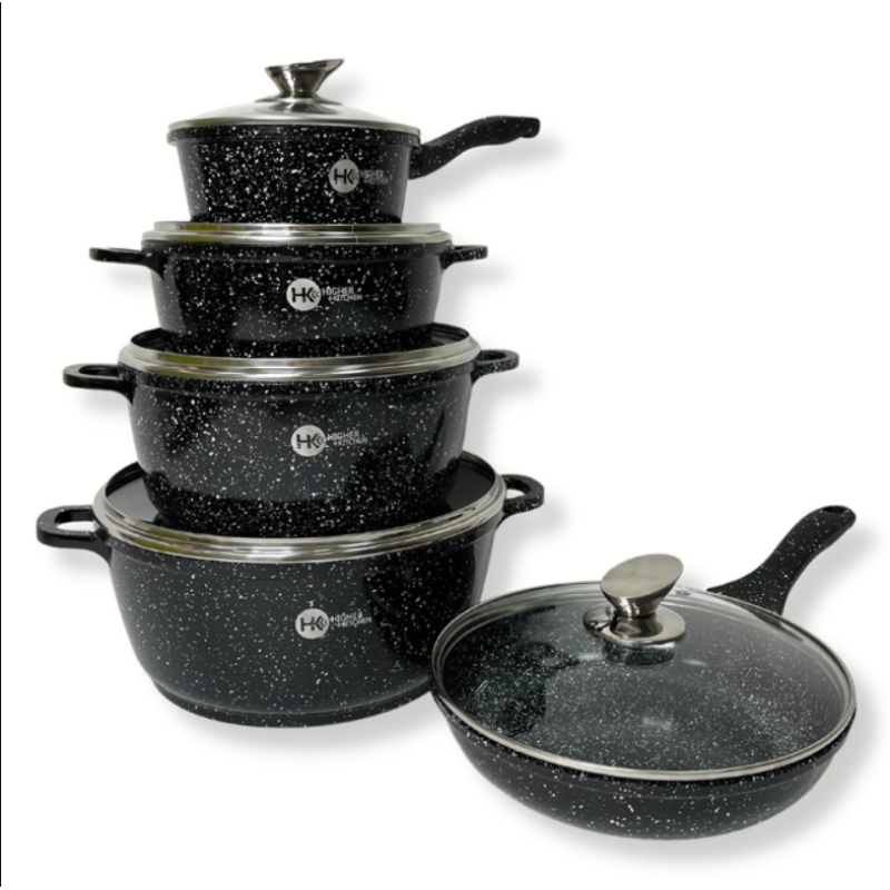 Набір посуду Higher Kitchen 14 предметів з антипригарним покриттям (HK-305) Набір каструль Black