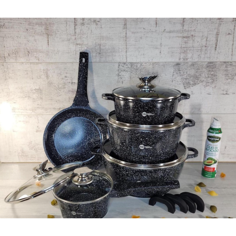 Набір посуду Higher Kitchen 14 предметів з антипригарним покриттям (HK-305) Набір каструль Black