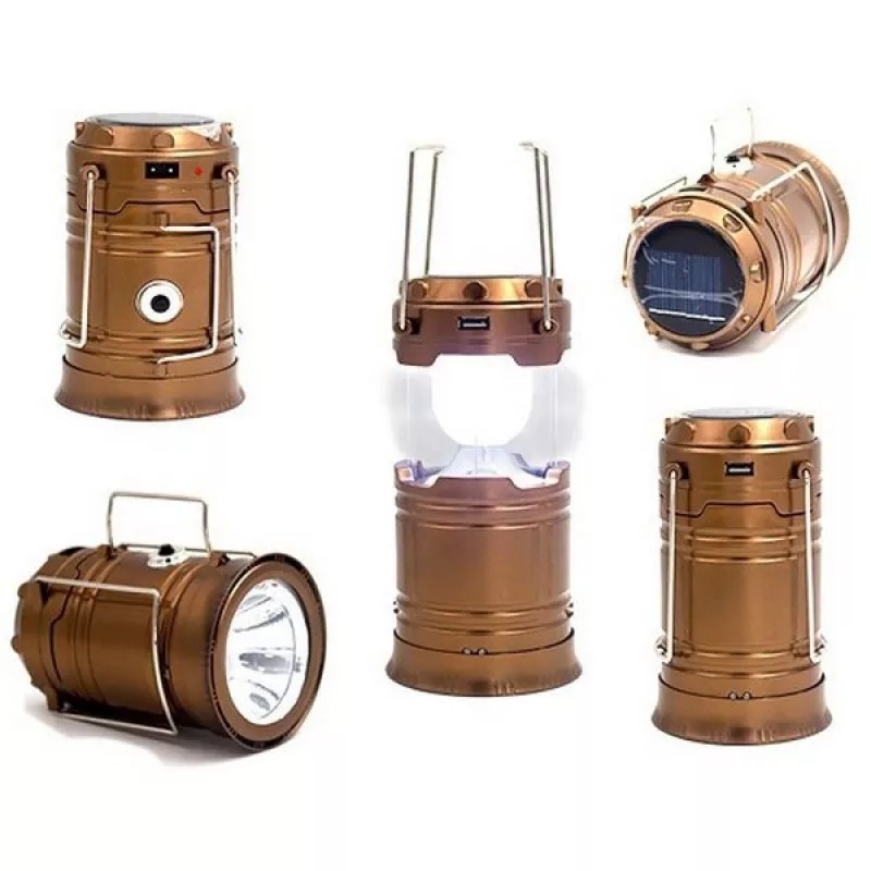 Туристичний ліхтар-лампа на сонячній батареї з функцією павербанку CAMPING MH-5800T 6+1 LED Коричневий