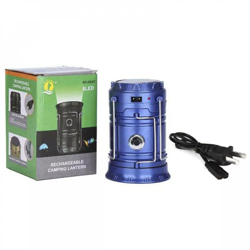 Туристичний ліхтар-лампа на сонячній батареї з функцією павербанку CAMPING MH-5800T 6+1 LED Синій