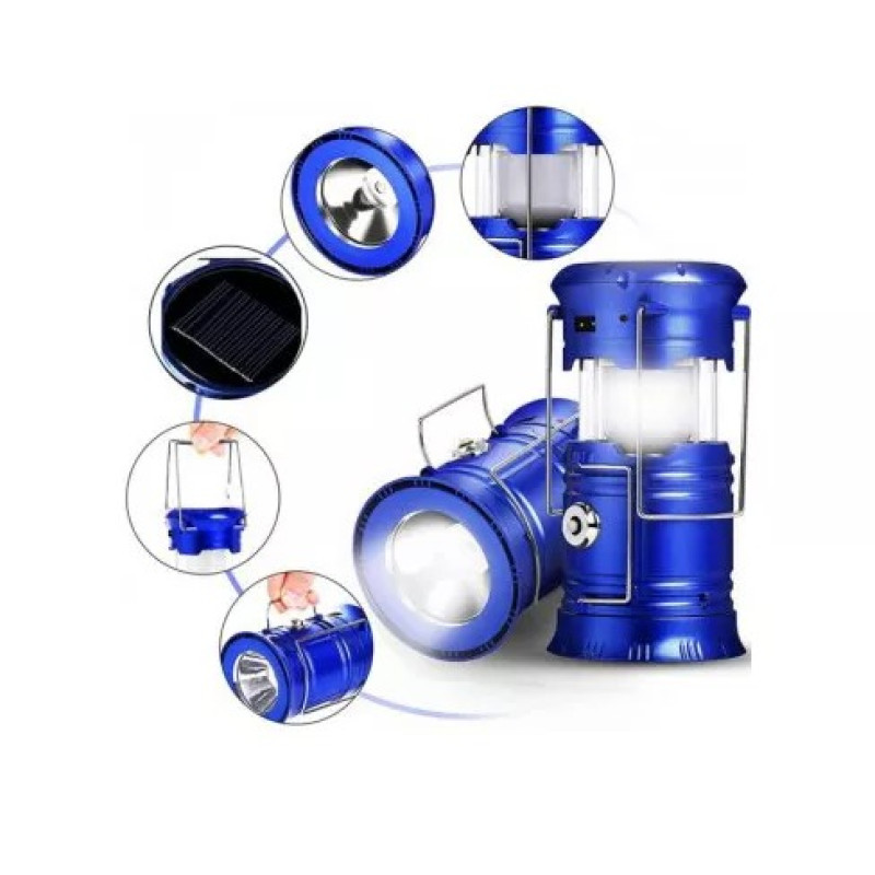 Туристичний ліхтар-лампа на сонячній батареї з функцією павербанку CAMPING MH-5800T 6+1 LED Синій