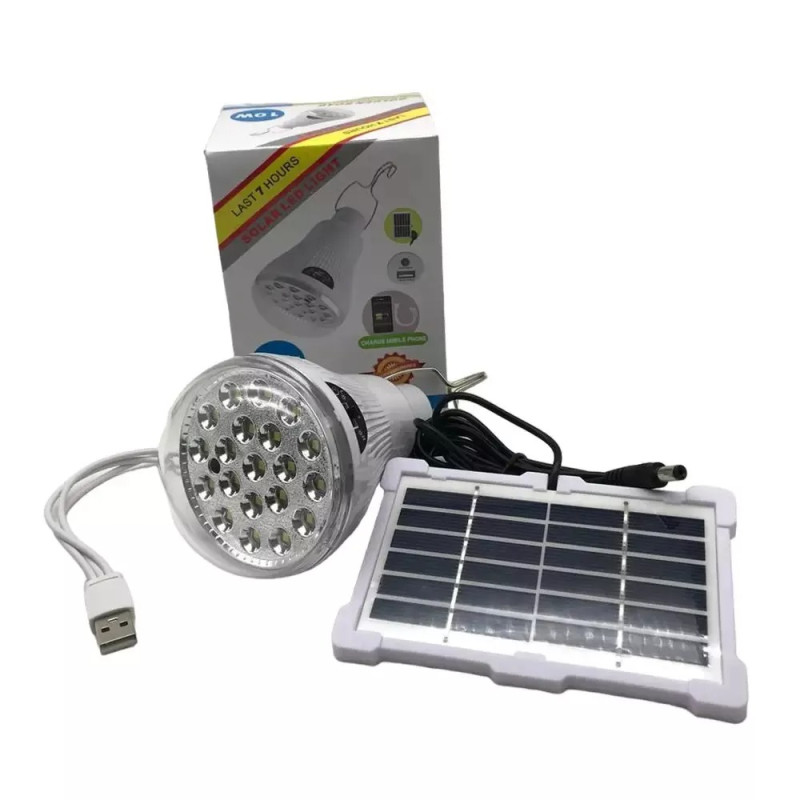 LED лампочка акумуляторна із сонячною панеллю на гачку 10В Golden Road GR 6028 USB Білий