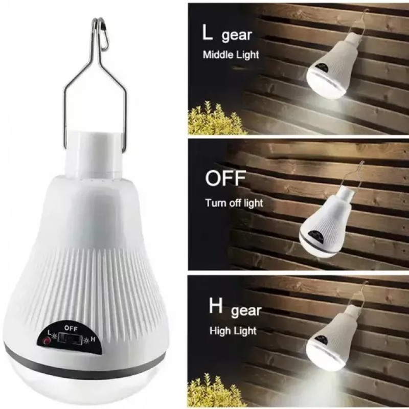 LED лампочка акумуляторна із сонячною панеллю на гачку 10В Golden Road GR 6028 USB Білий