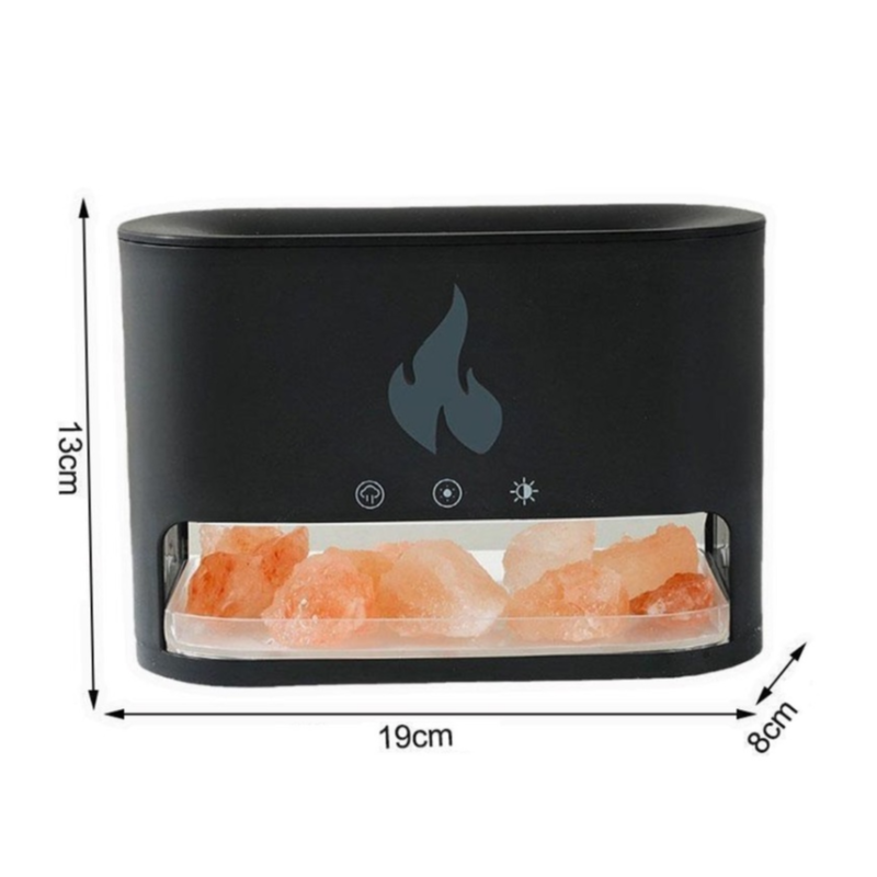 Ультразвуковий зволожувач повітря 3в1 нічник/аромадифузор/LED світильник з камінням та ефектом полум'я Black