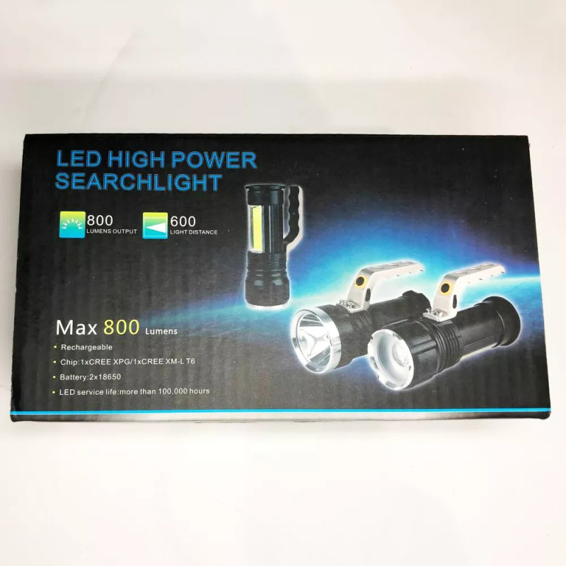 Світлодіодний переносний ліхтар з ручкою та бічним блоком LED функція зуму 3 режими роботи 800 люмен Bailong S912-XPE+COB(white+red) Black