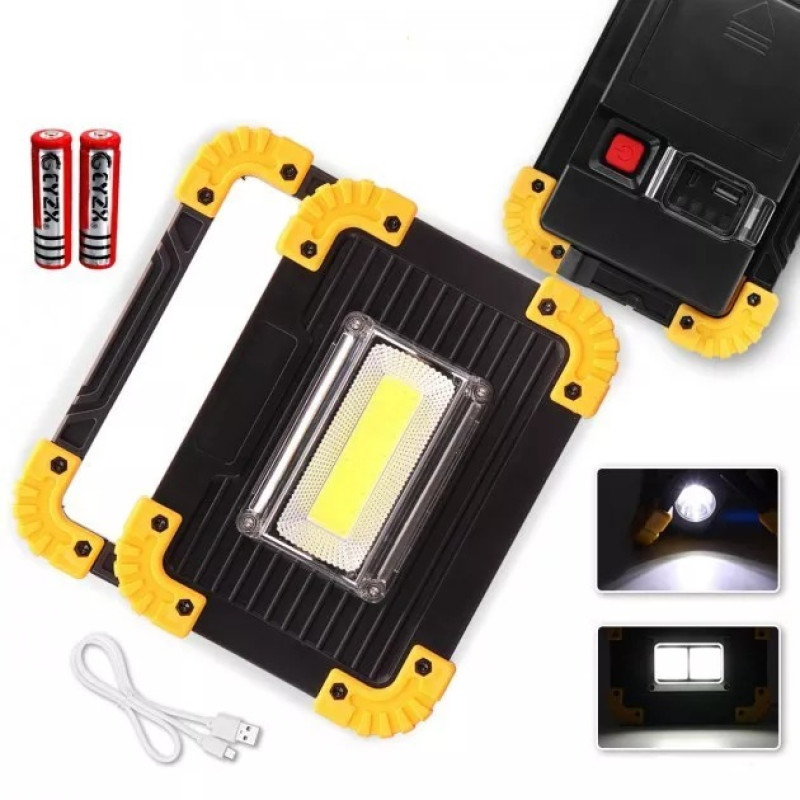 Світлодіодний LED прожектор-ліхтар аварійний кемпінговий акумуляторний з функцією повербанку Чорно-жовтий