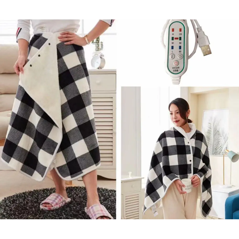 Електричний плед шаль флісовий 3 режими роботи та таймер Lesko 140*80см Black/White