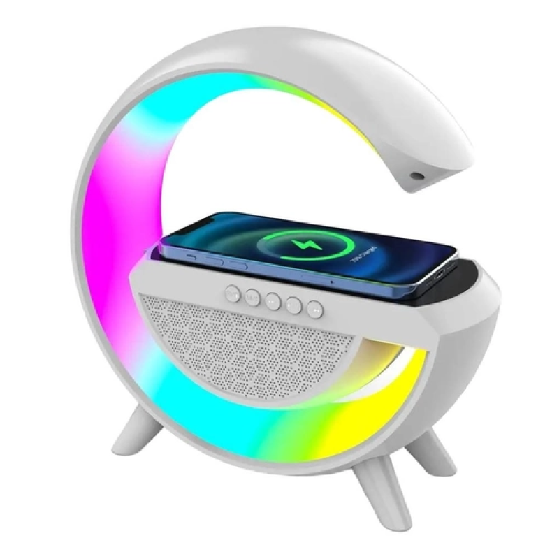 Нічник-бездротовий зарядний пристрій та Bluetooth колонка 3в1 з RGB підсвічуванням BT-2301 White
