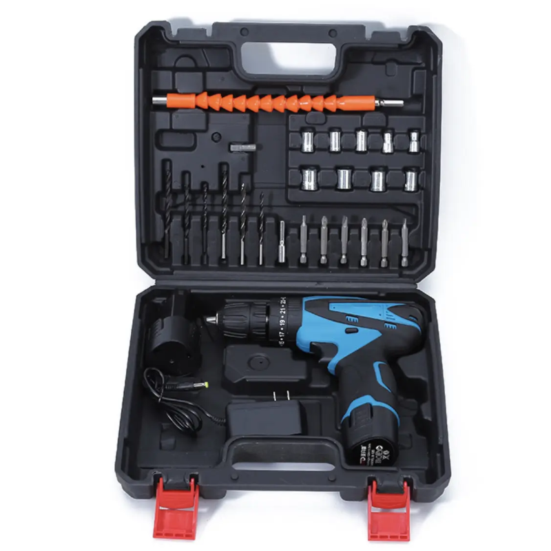 Шуруповерт акумуляторний Every One 1809 в кейсі з набором біт, свердлів і насадок з 2 акумуляторами 12V Black/Blue